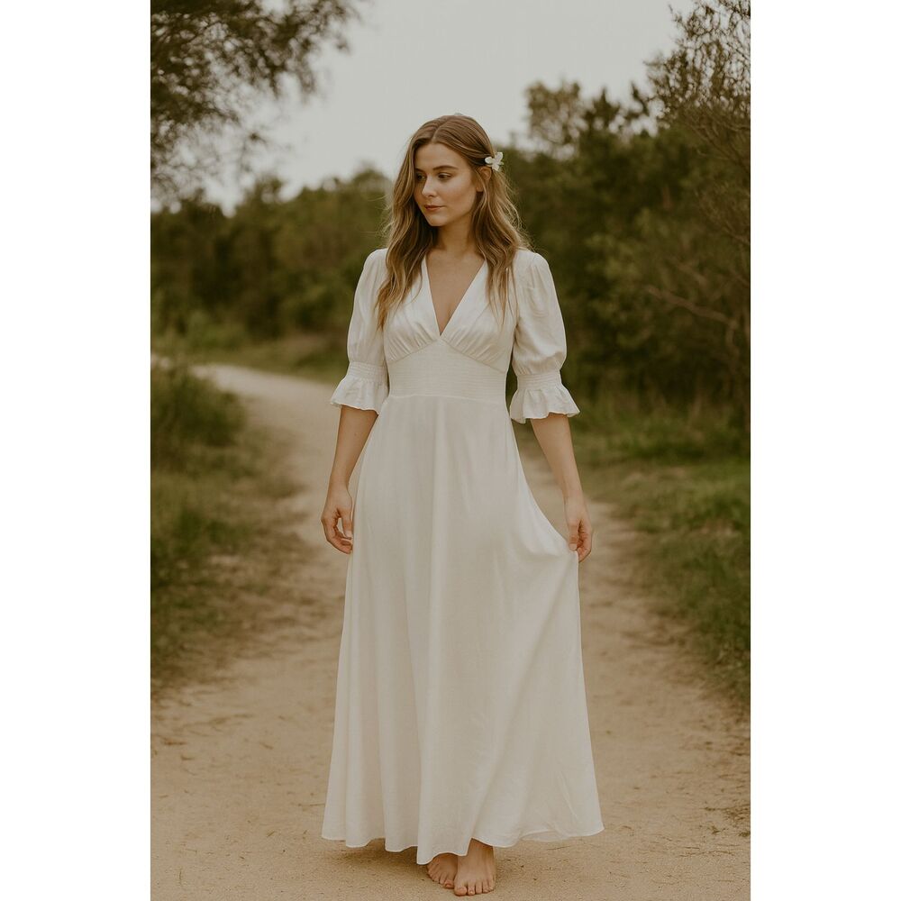 C/MEO Collective White Cottage Prairie Fairy Maxi Dress  Women's Size Small
